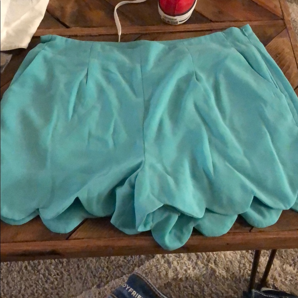 Teal scalloped dress shorts